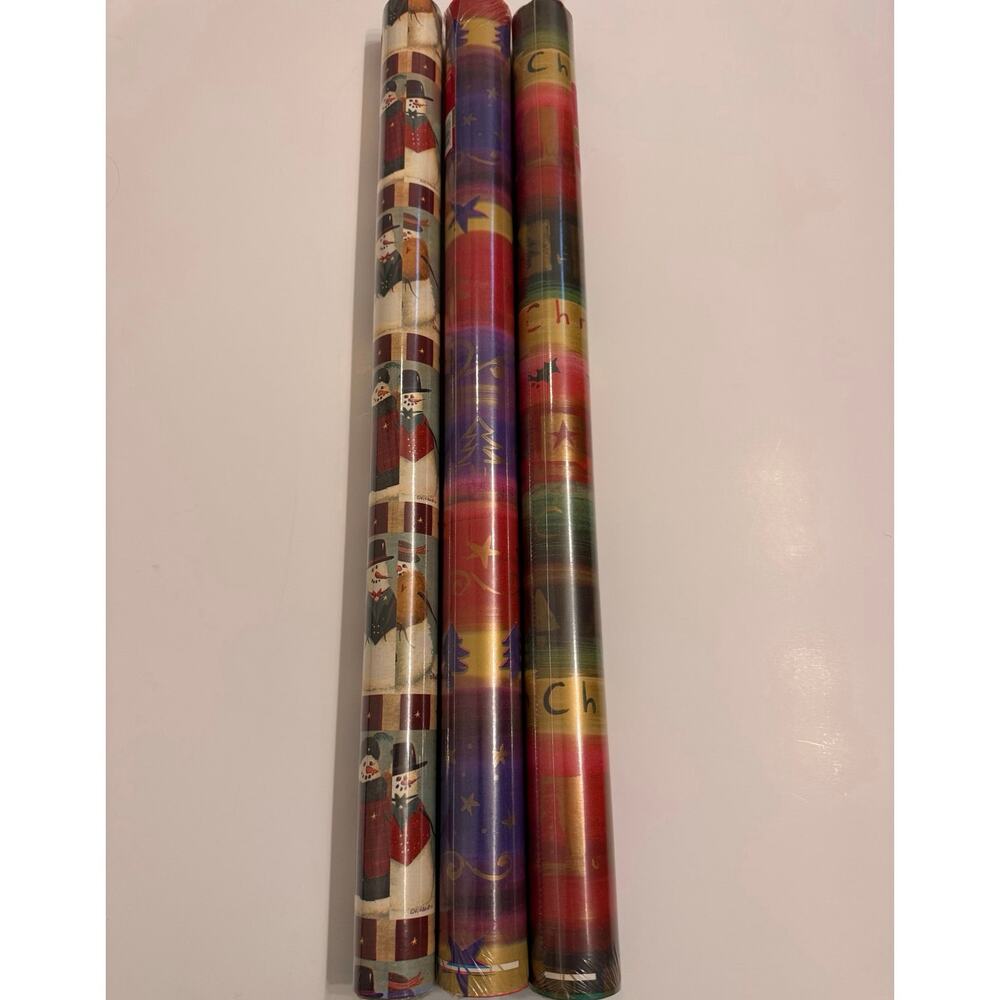 3 Rolls Y2K Vtg Christmas Wrapping Paper 50 sqft Rolls New